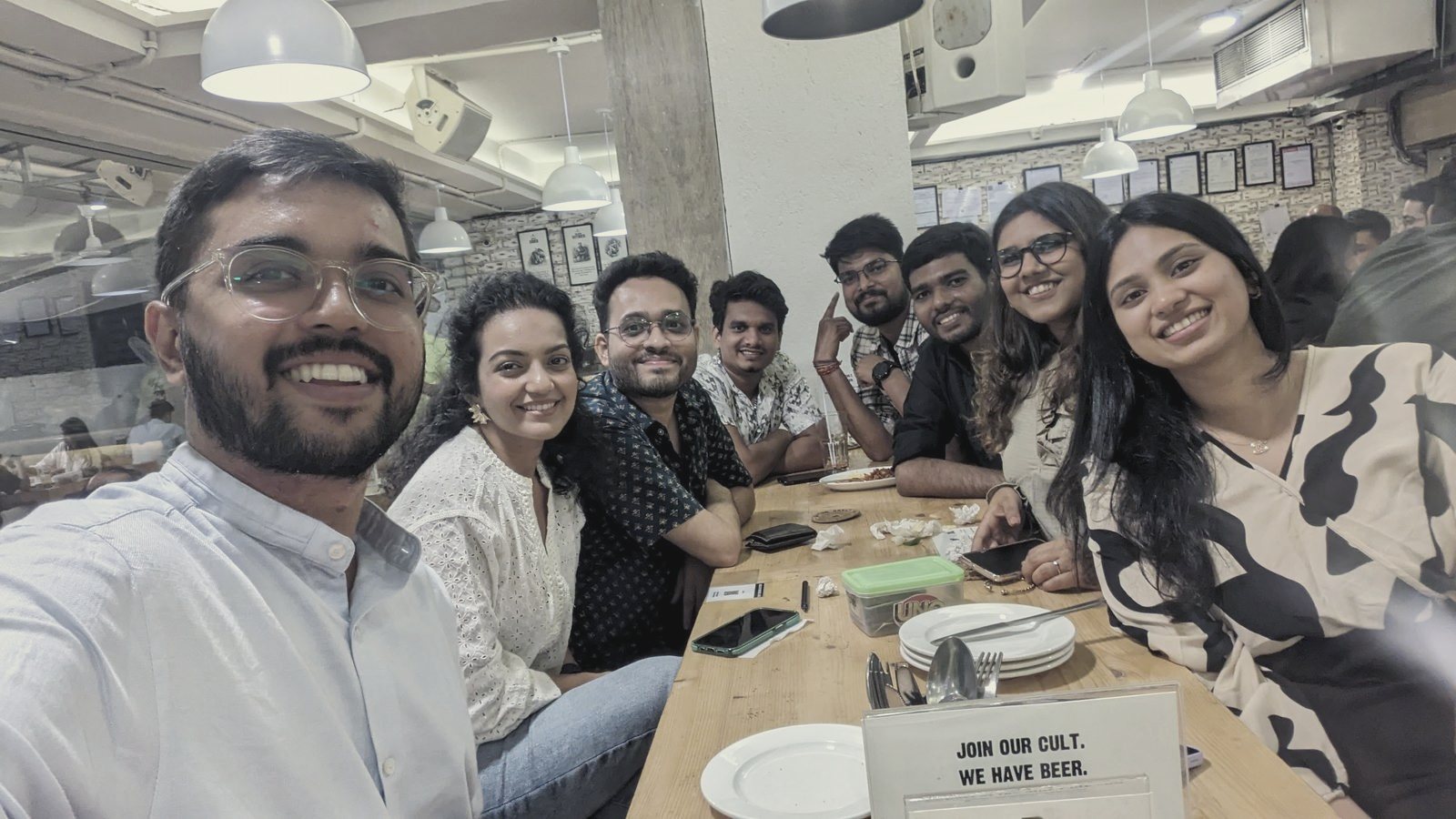 The team at a big dinner together